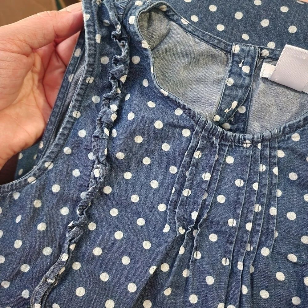 Joe Fresh Chambray Sleeveless Blue White Polka Dot Dress Kid's Large 10-12 EUC